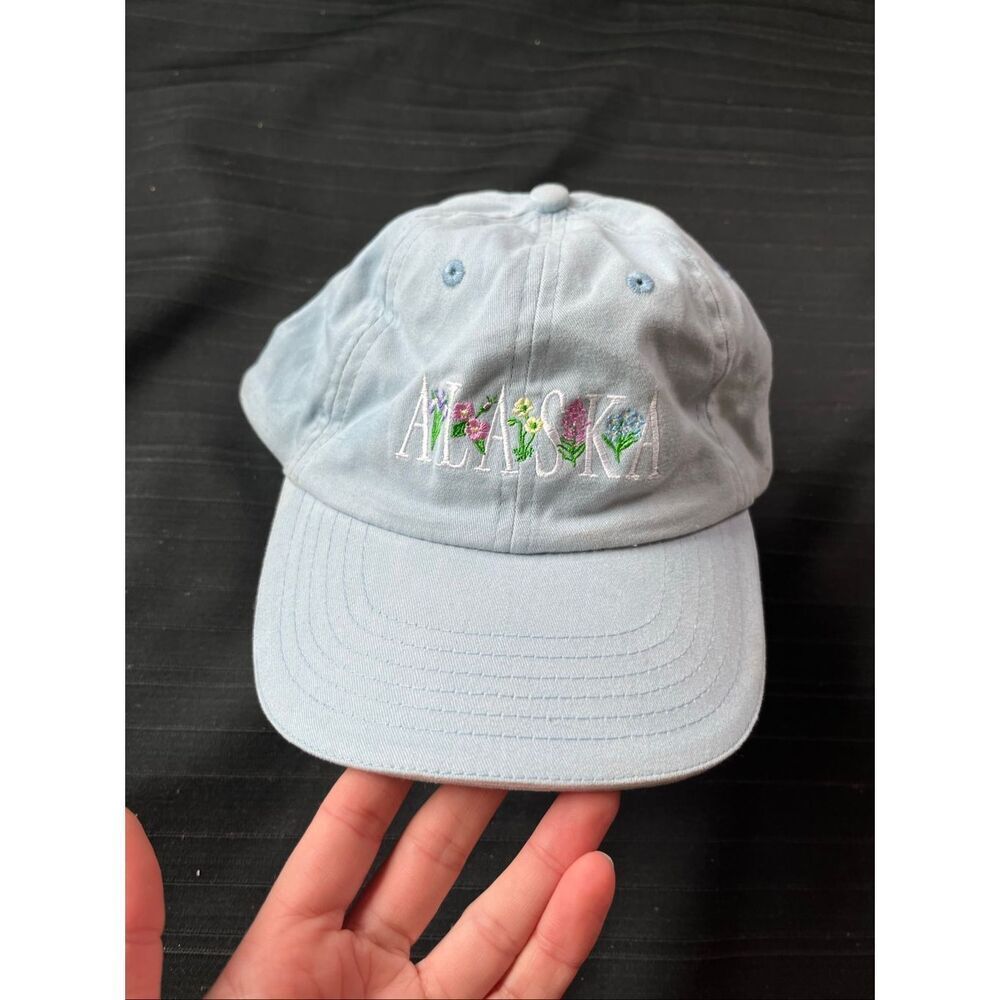 VTG Alaska Floral Embroidered Dad Hat Arctic Circle Cotton Cap Blue